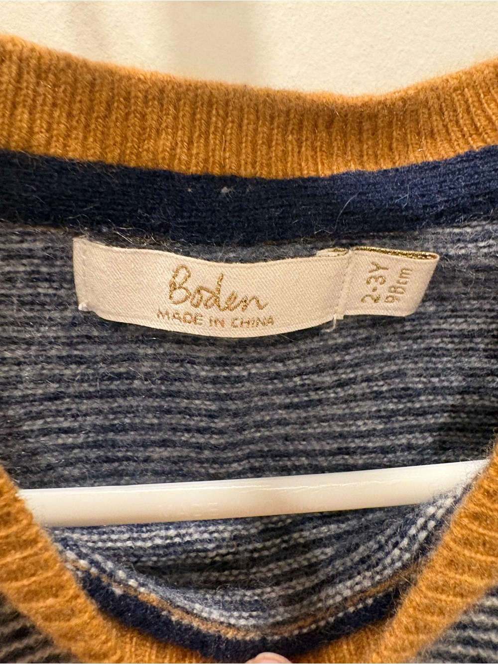 Striped Navy & White Sweater with Mustard Neck - Picture 3 of 3